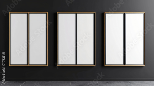 three vertical frames mockup, concept of proposal and design phase of a product, isolated dark background. © daniel