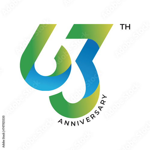63 anniversary logo design. 63th anniversary gradient logo template, vector and illustration