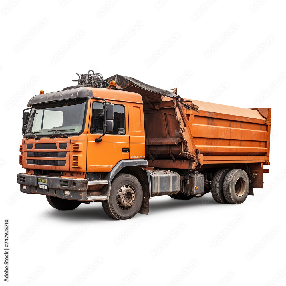 side view perspective Photo image Garbage Truck on a white background сreated with Generative Ai