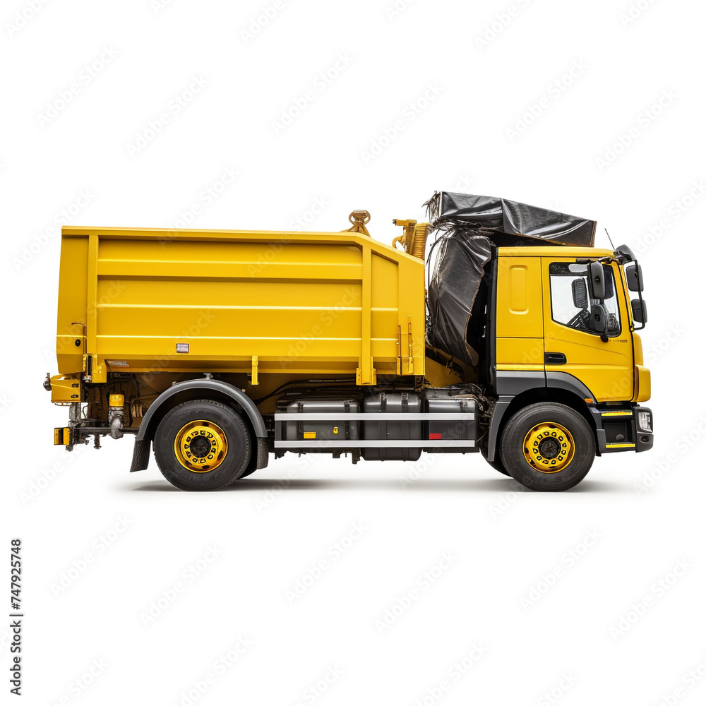 side view perspective Photo image Garbage Truck on a white background сreated with Generative Ai
