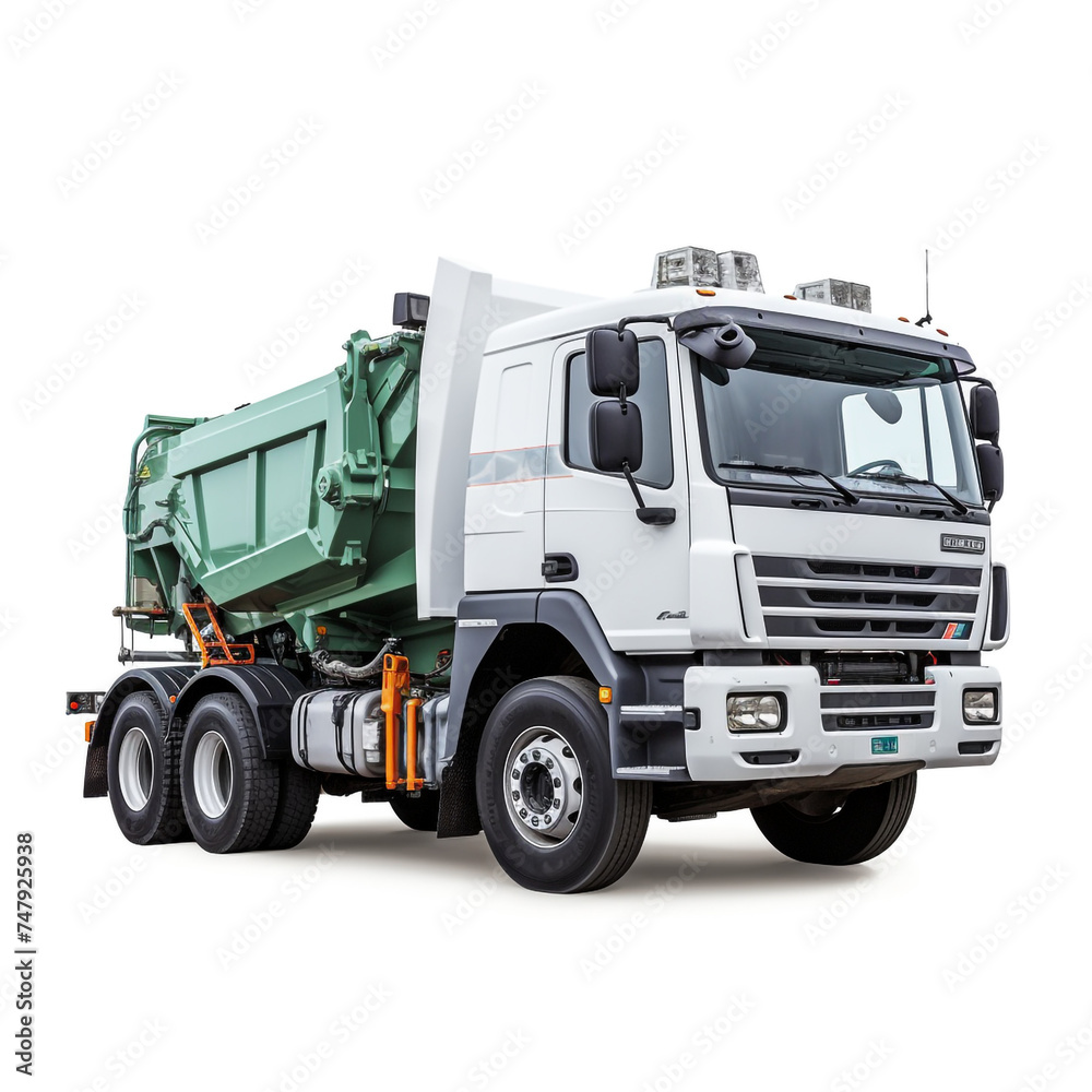 side view perspective Photo image Garbage Truck on a white background сreated with Generative Ai side view perspective Photo image Garbage Truck on a white background сreated with Generative Ai