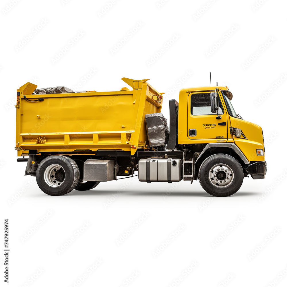side view perspective Photo image Garbage Truck on a white background сreated with Generative Ai