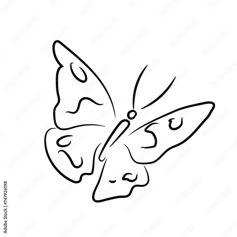 Beautiful butterfly black outline, spread wings Beautiful butterfly black outline, spread wings