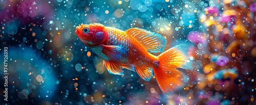 AI generated illustration of colorful fish swimming in an aquarium in a pet shop © AI PIC