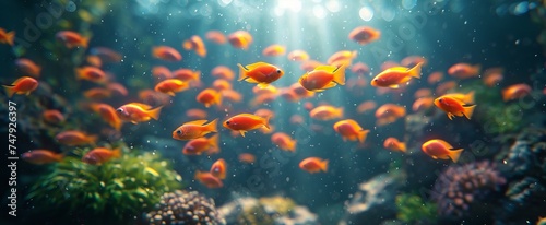 AI generated illustration of colorful fish swimming in an aquarium in a pet shop © AI PIC