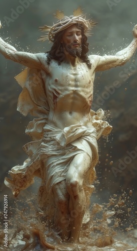 Jesus on a wooden cross, a powerful representation of Christian faith - Christian Illustration © AI PIC