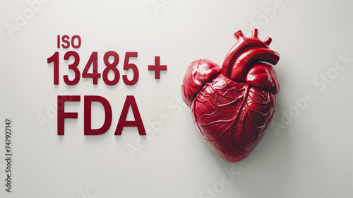 Red Anatomical Heart with ISO 13485 and FDA Text - Medical Device Regulation and Compliance