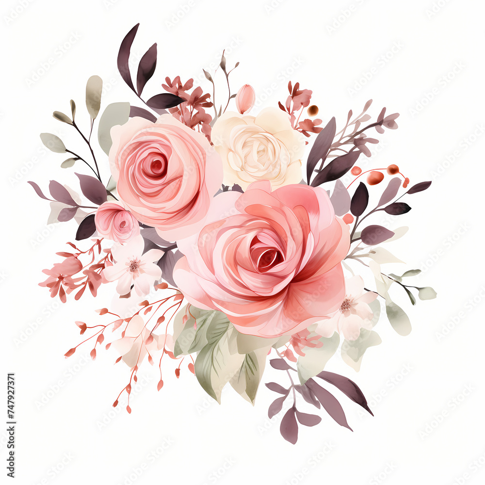 blush pink roses and flowers bouquet on white background blush pink roses and flowers bouquet on white background