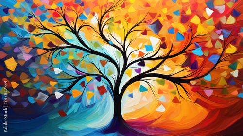 Elegant colorful tree with vibrant leaves hangin. photo