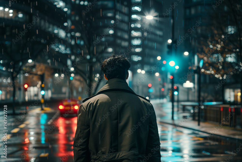 Man walking on the street at night Man walking on the street at night