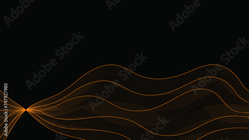  Abstract gold line pattern art background. Modern simple shiny gold lines waves graphic design on black background. Luxury and elegant vector texture © Designscapeshots