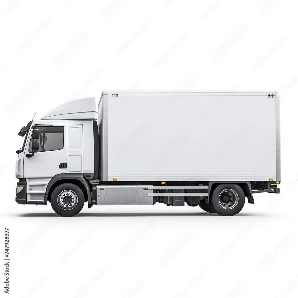 a white logistics truck, side view, white background сreated with Generative Ai a white logistics truck, side view, white background сreated with Generative Ai