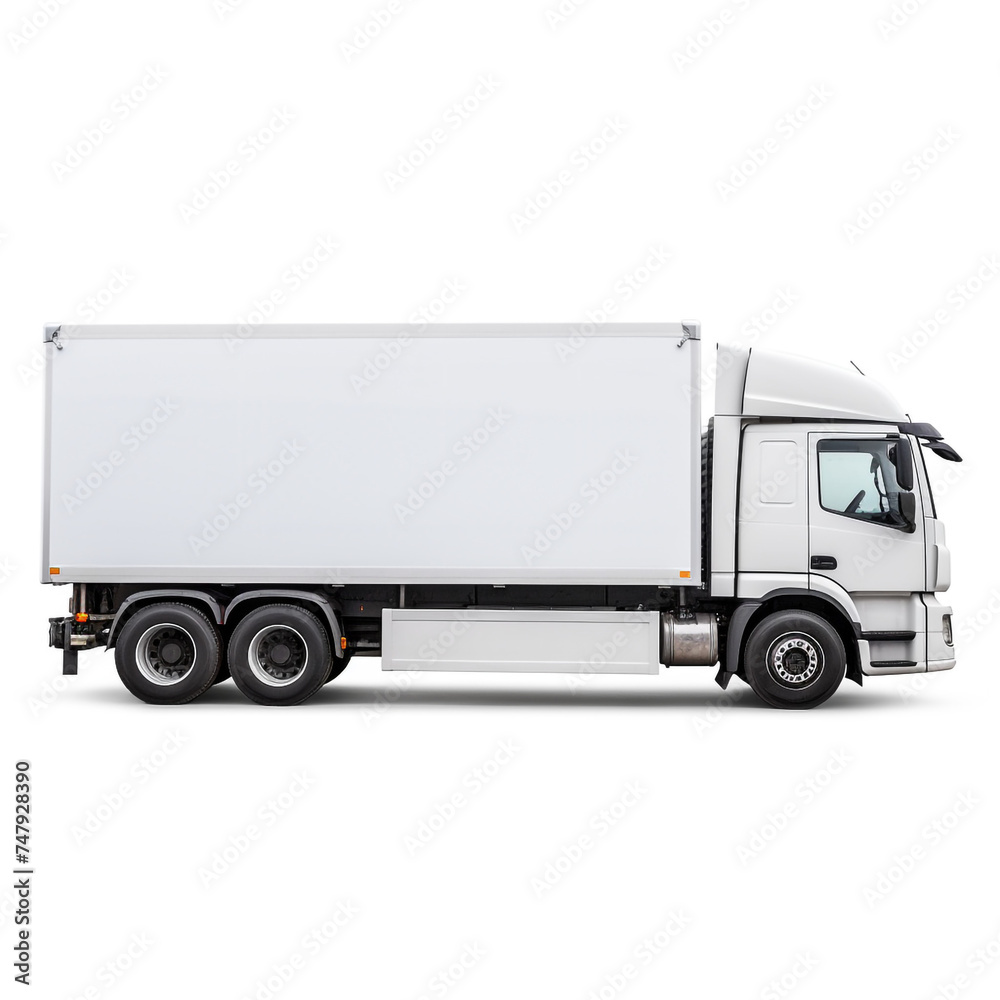 a white logistics truck, side view, white background сreated with Generative Ai a white logistics truck, side view, white background сreated with Generative Ai