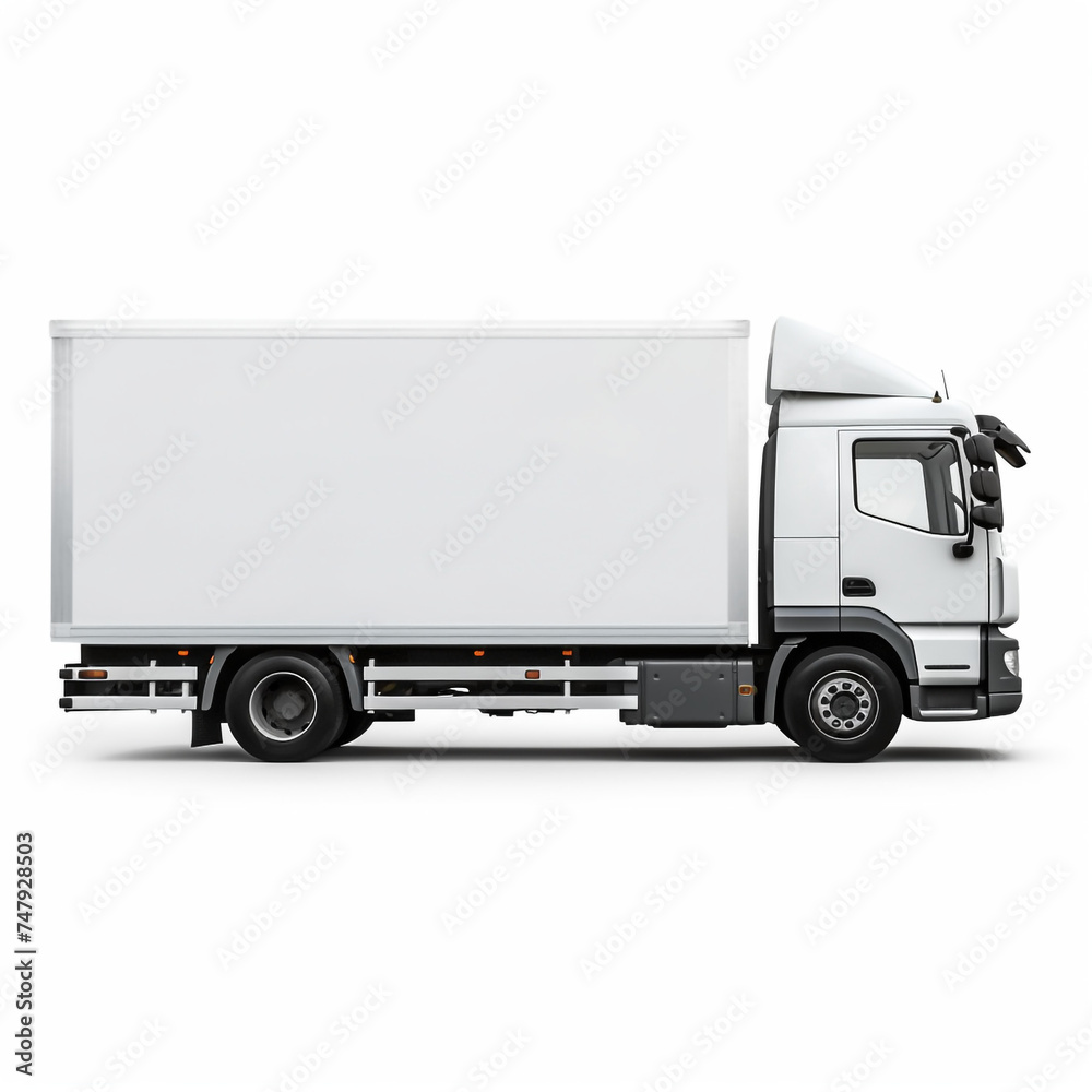 a white logistics truck, side view, white background сreated with Generative Ai a white logistics truck, side view, white background сreated with Generative Ai