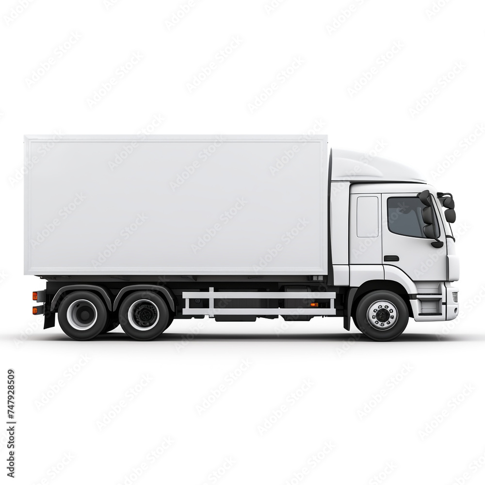 a white logistics truck, side view, white background сreated with Generative Ai a white logistics truck, side view, white background сreated with Generative Ai