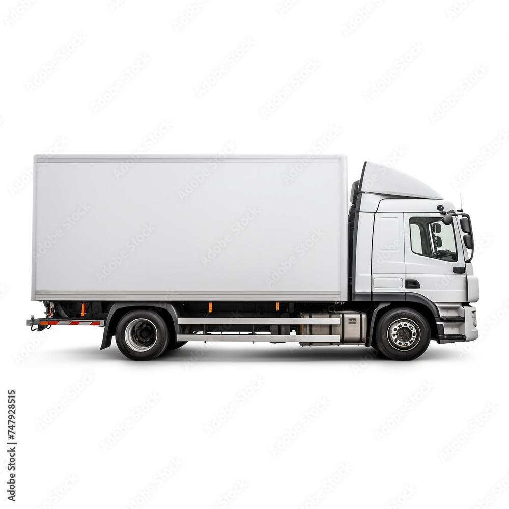 a white logistics truck, side view, white background сreated with Generative Ai a white logistics truck, side view, white background сreated with Generative Ai