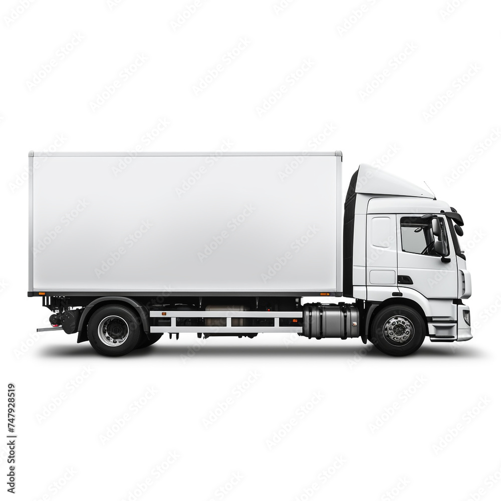 a white logistics truck, side view, white background сreated with Generative Ai a white logistics truck, side view, white background сreated with Generative Ai