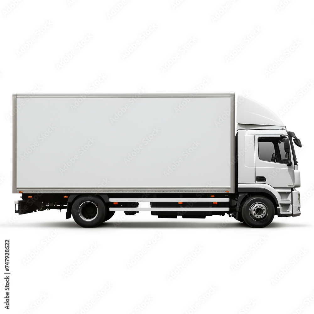 a white logistics truck, side view, white background сreated with Generative Ai a white logistics truck, side view, white background сreated with Generative Ai
