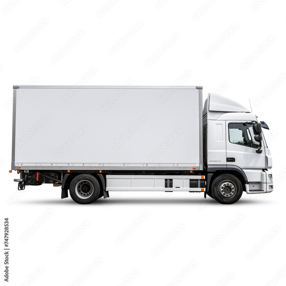 a white logistics truck, side view, white background сreated with Generative Ai a white logistics truck, side view, white background сreated with Generative Ai