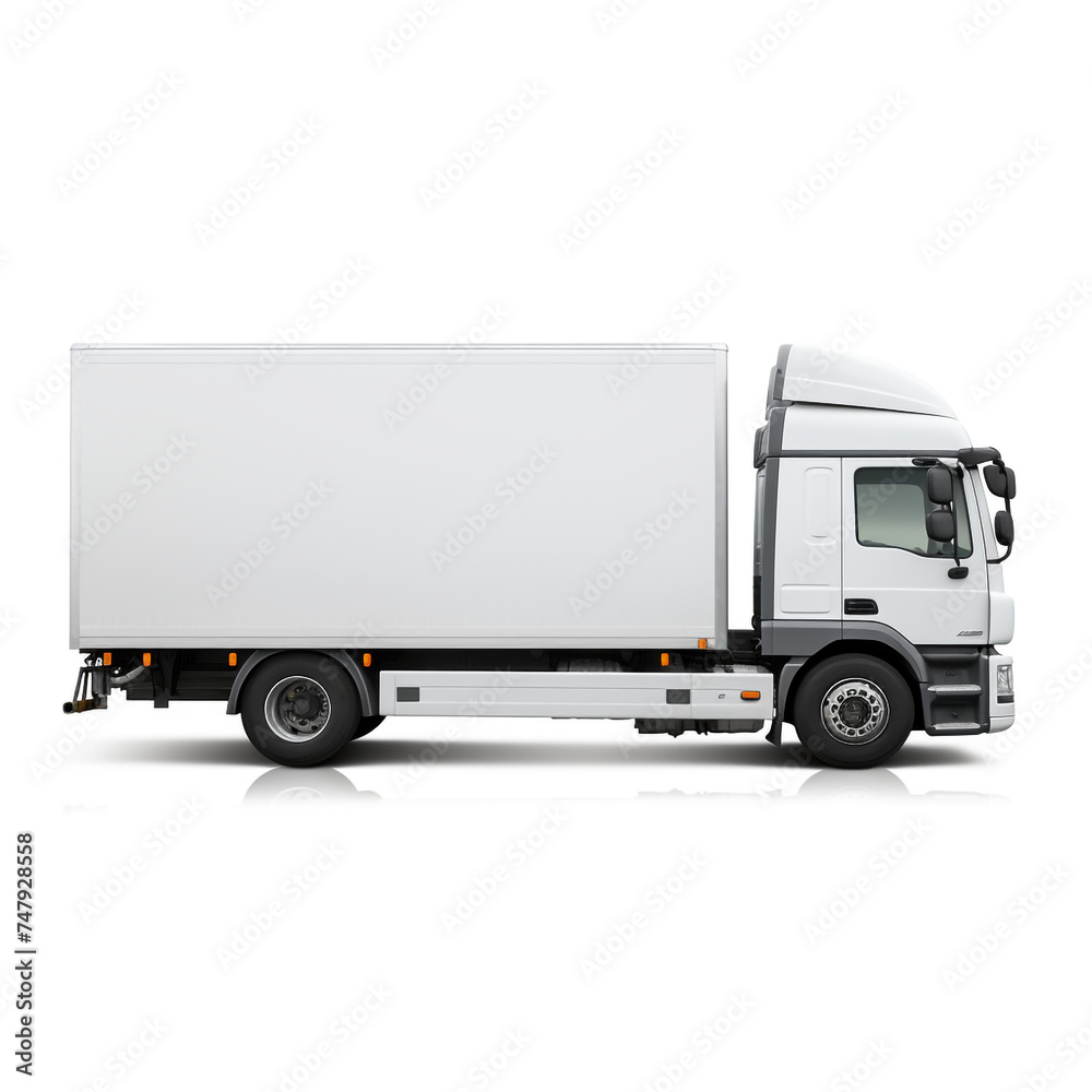 a white logistics truck, side view, white background сreated with Generative Ai a white logistics truck, side view, white background сreated with Generative Ai