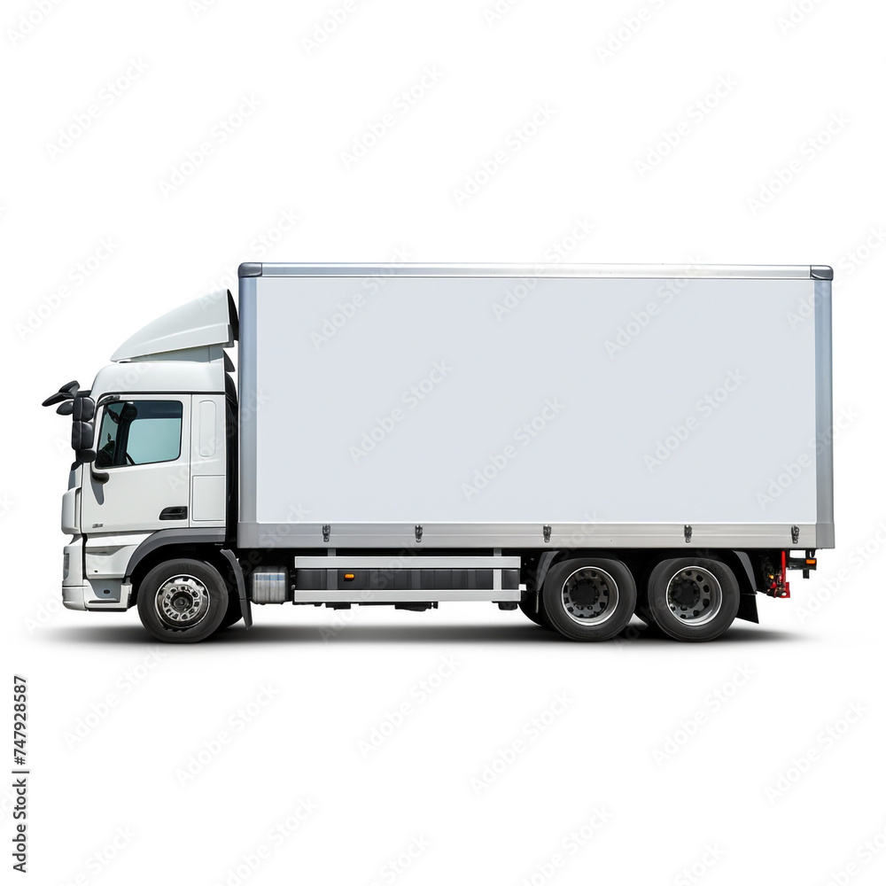 a white logistics truck, side view, white background сreated with Generative Ai a white logistics truck, side view, white background сreated with Generative Ai