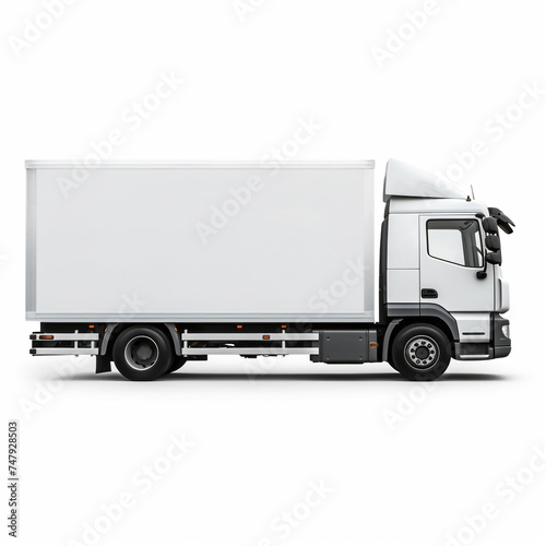 a white logistics truck, side view, white background сreated with Generative Ai