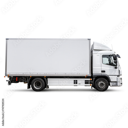 a white logistics truck, side view, white background сreated with Generative Ai © Andrii Yablonskyi