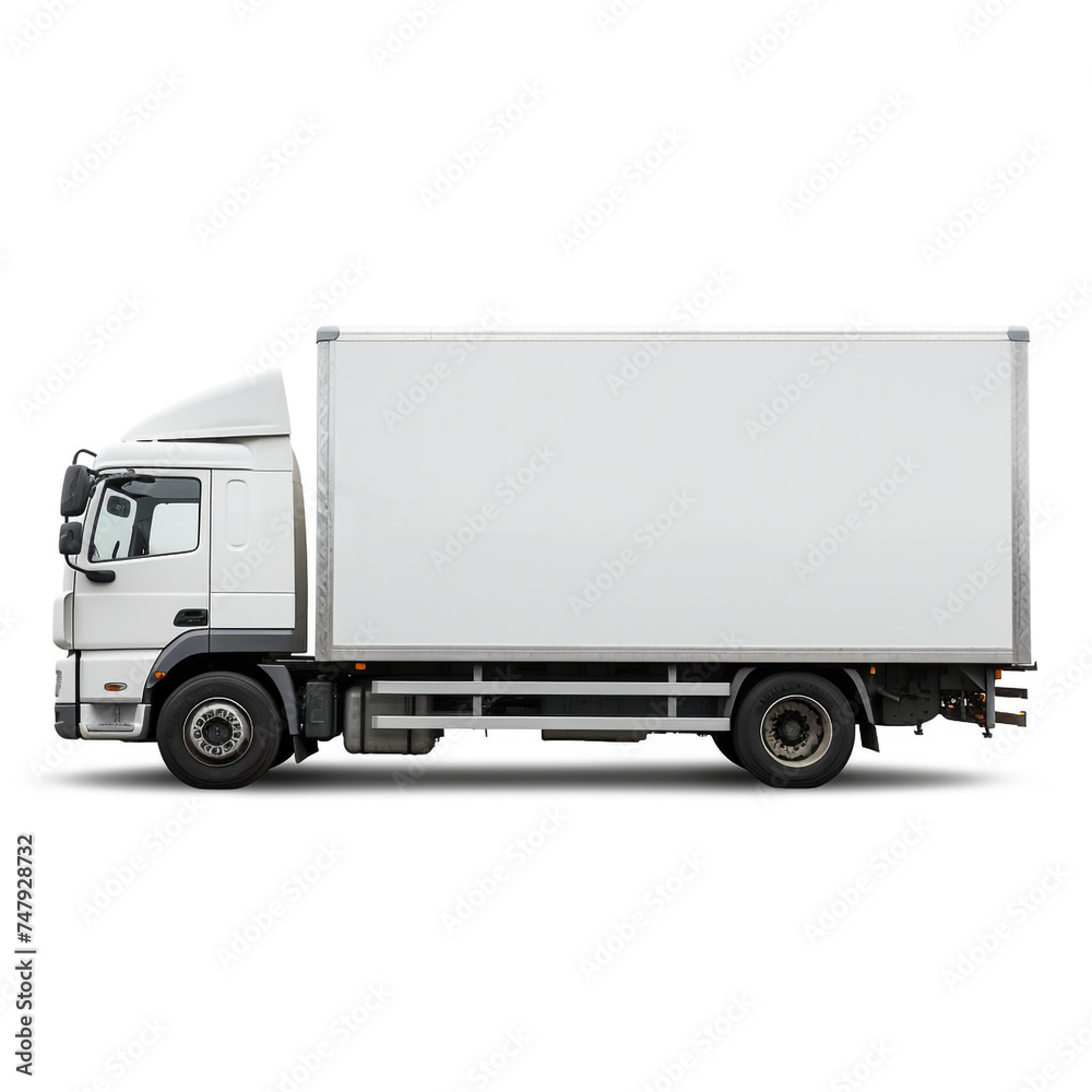 a white logistics truck, side view, white background сreated with Generative Ai a white logistics truck, side view, white background сreated with Generative Ai
