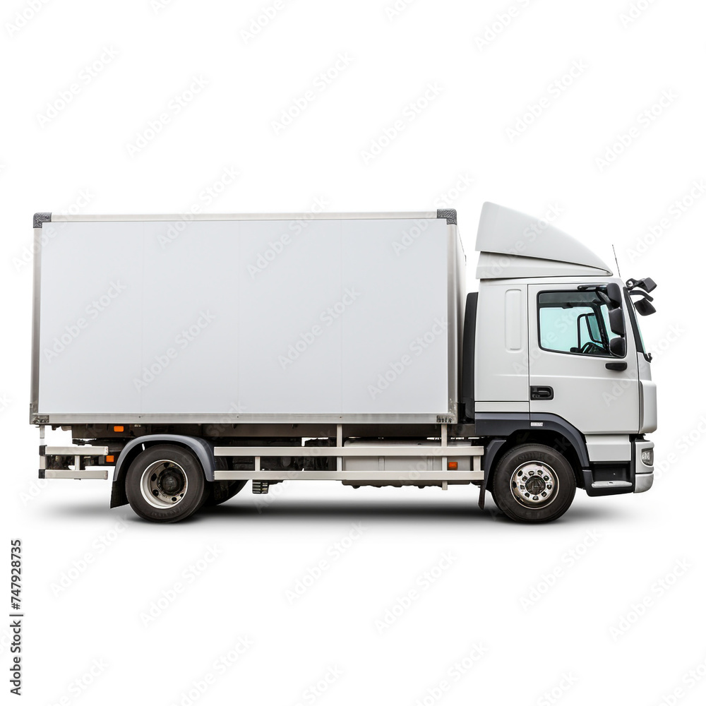 a white logistics truck, side view, white background сreated with Generative Ai a white logistics truck, side view, white background сreated with Generative Ai