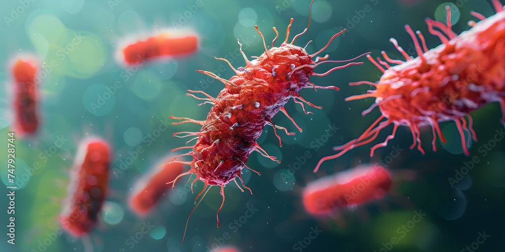 Microscopic Exploration: Up-Close View of Salmonella Bacteria. Concept Microbiology, Bacterial Structure, Scientific Photography, Health and Safety Microscopic Exploration: Up-Close View of Salmonella Bacteria. Concept Microbiology, Bacterial Structure, Scientific Photography, Health and Safety