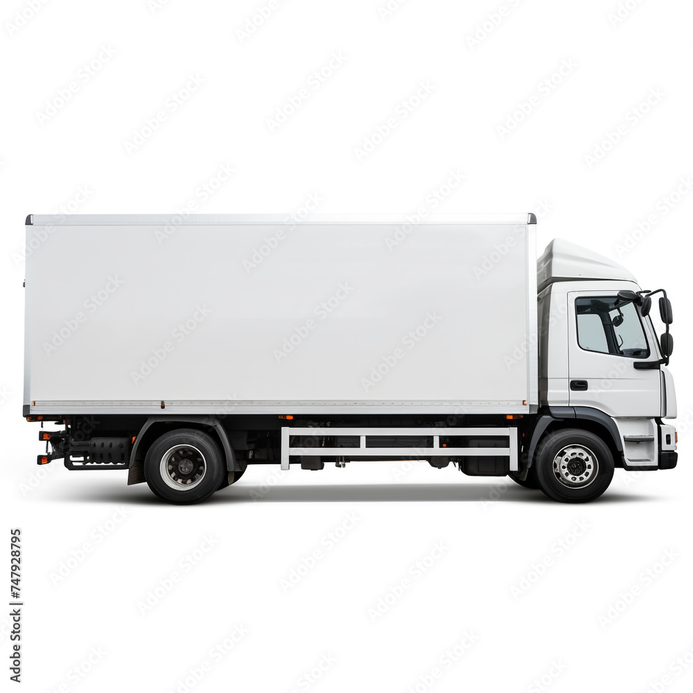 a white logistics truck, side view, white background сreated with Generative Ai a white logistics truck, side view, white background сreated with Generative Ai