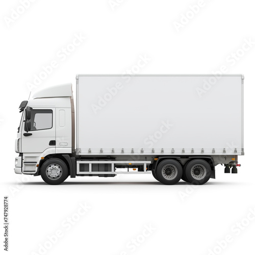 a white logistics truck, side view, white background сreated with Generative Ai