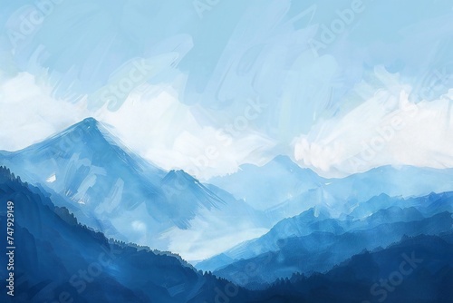 Wallpaper Mural Simple gouache style mountain landscape, white and blue sky Generative Ai  Torontodigital.ca