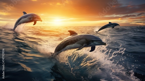 Dolphins Swimming in Evening Sea © Nick Alias