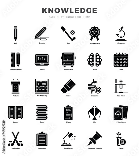 Knowledge Icons Pack Glyph Style. Vector illustration.