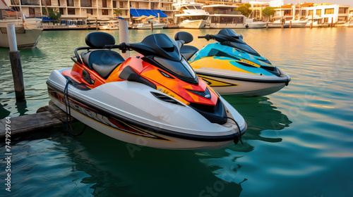 Jet Skis on Pier in Sea Bay