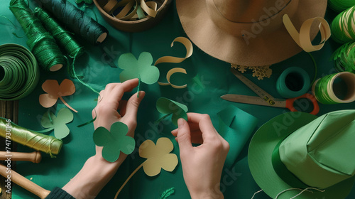 Creative Hands Crafting Paper Shamrock Decorations