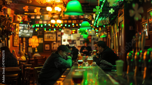 Traditional Irish Bar with Shamrock decorated Interior