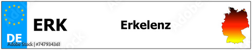 Erkelenz car licence plate sticker name and map of Germany. Vehicle registration plates frames German number photo