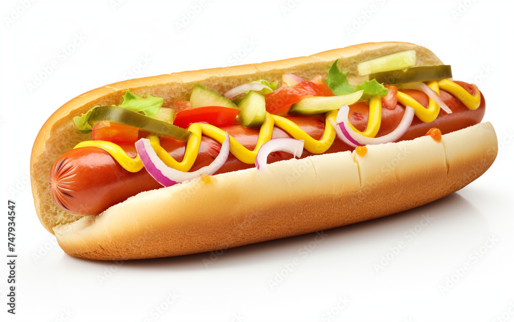 Delicious hot dog cut out on the white background сreated with Generative Ai Delicious hot dog cut out on the white background сreated with Generative Ai