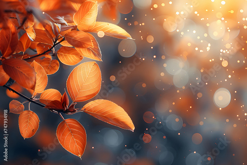 Autumn leaves on bokeh background with copy space for your text