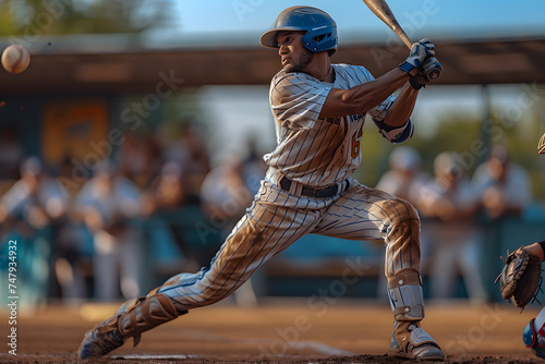 Baseball player in action on the field during a baseball game photo