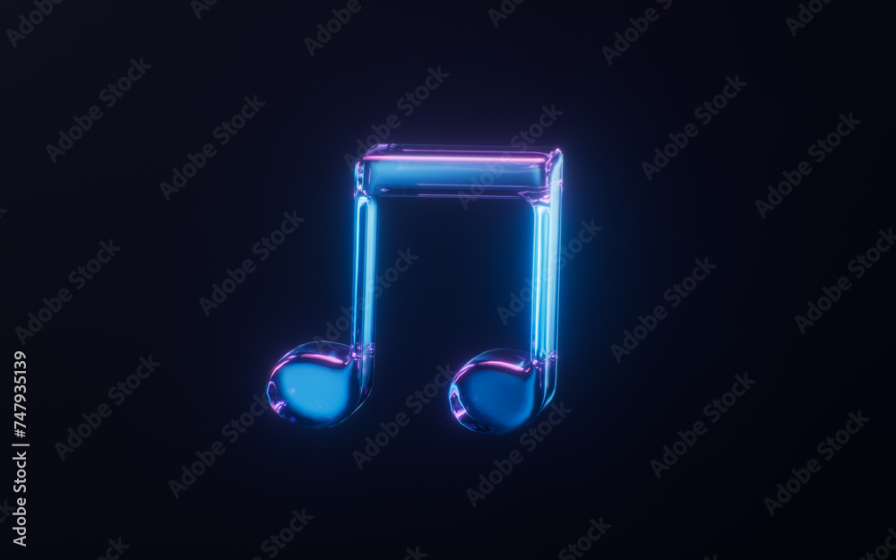 Music note with dark neon light effect, 3d rendering. Music note with dark neon light effect, 3d rendering.