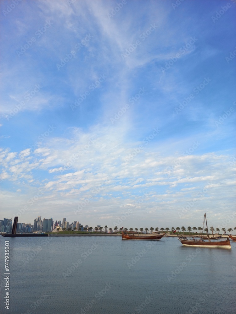 view of the city Doha with clouds and blue sky 