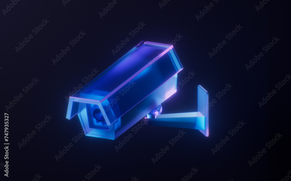Monitor camera with dark neon light effect, 3d rendering. Monitor camera with dark neon light effect, 3d rendering.