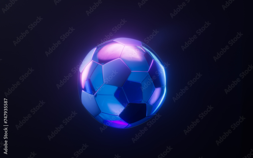Fototapeta premium Football with dark neon light effect, 3d rendering.