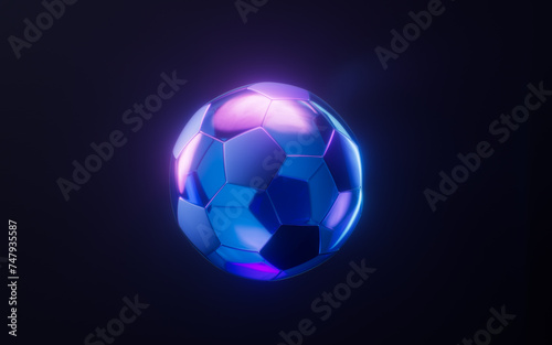 Football with dark neon light effect  3d rendering.