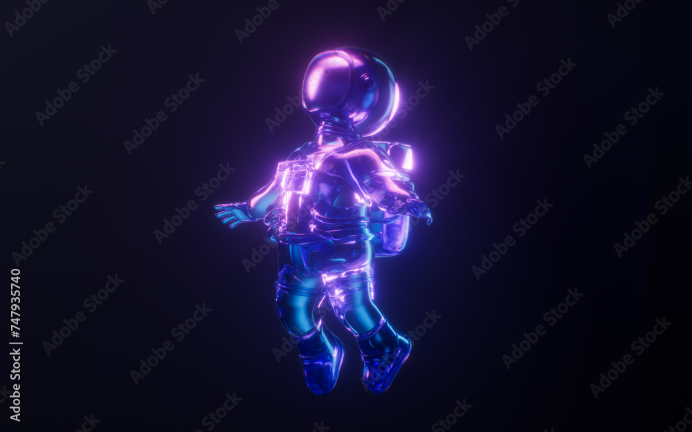 A spaceman with dark neon light effect, 3d rendering. A spaceman with dark neon light effect, 3d rendering.