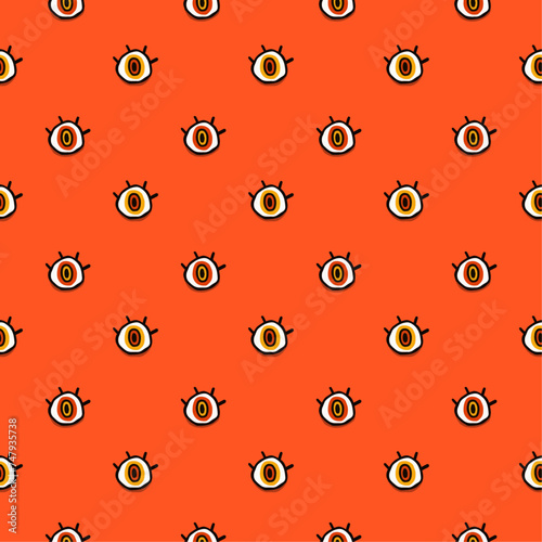 Eye seamless pattern design, Simple brush lines hand drawn, Doodle eyes pattern on orange background, Modern vector illustration for textile, fabric, wrapping paper and print.