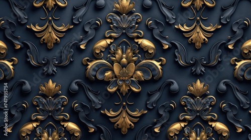 Vintage Damask Dark Blue Texture Design